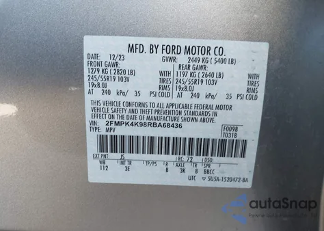 2024 Ford Edge Titanium из США, поврежденный, VIN 2FMPK4K98RBA68436